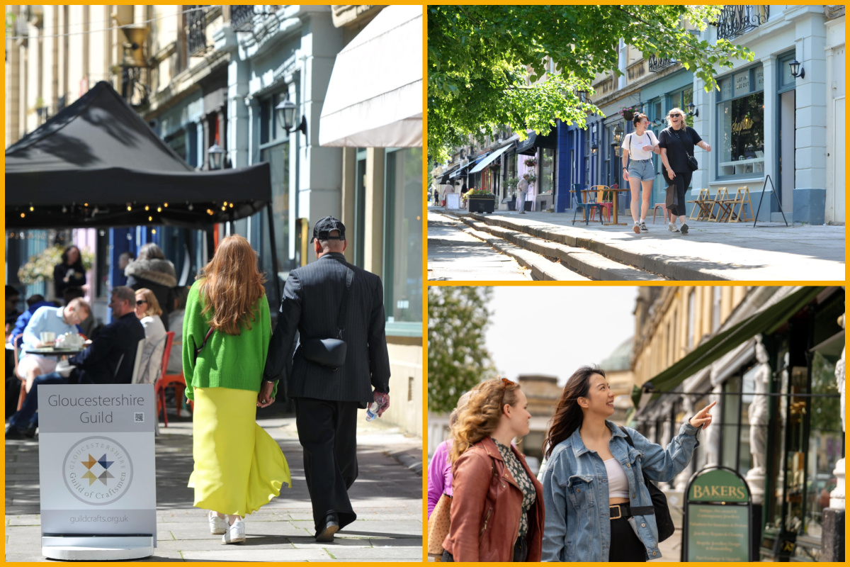 Collage of visitors exploring restaurants and shops in Montpellier, Cheltenham